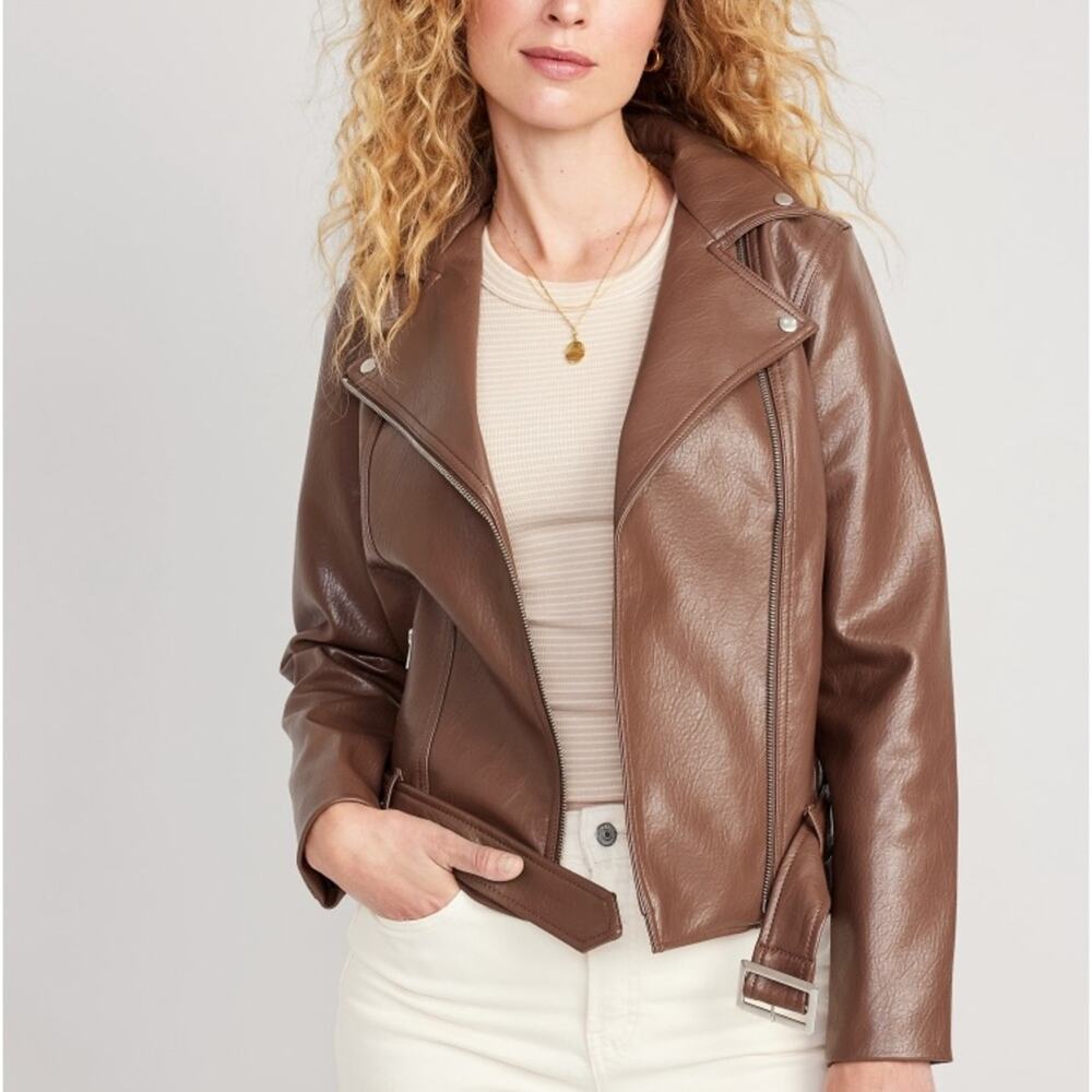 Old Navy Espresso Faux-Leather Belted Biker Jacket